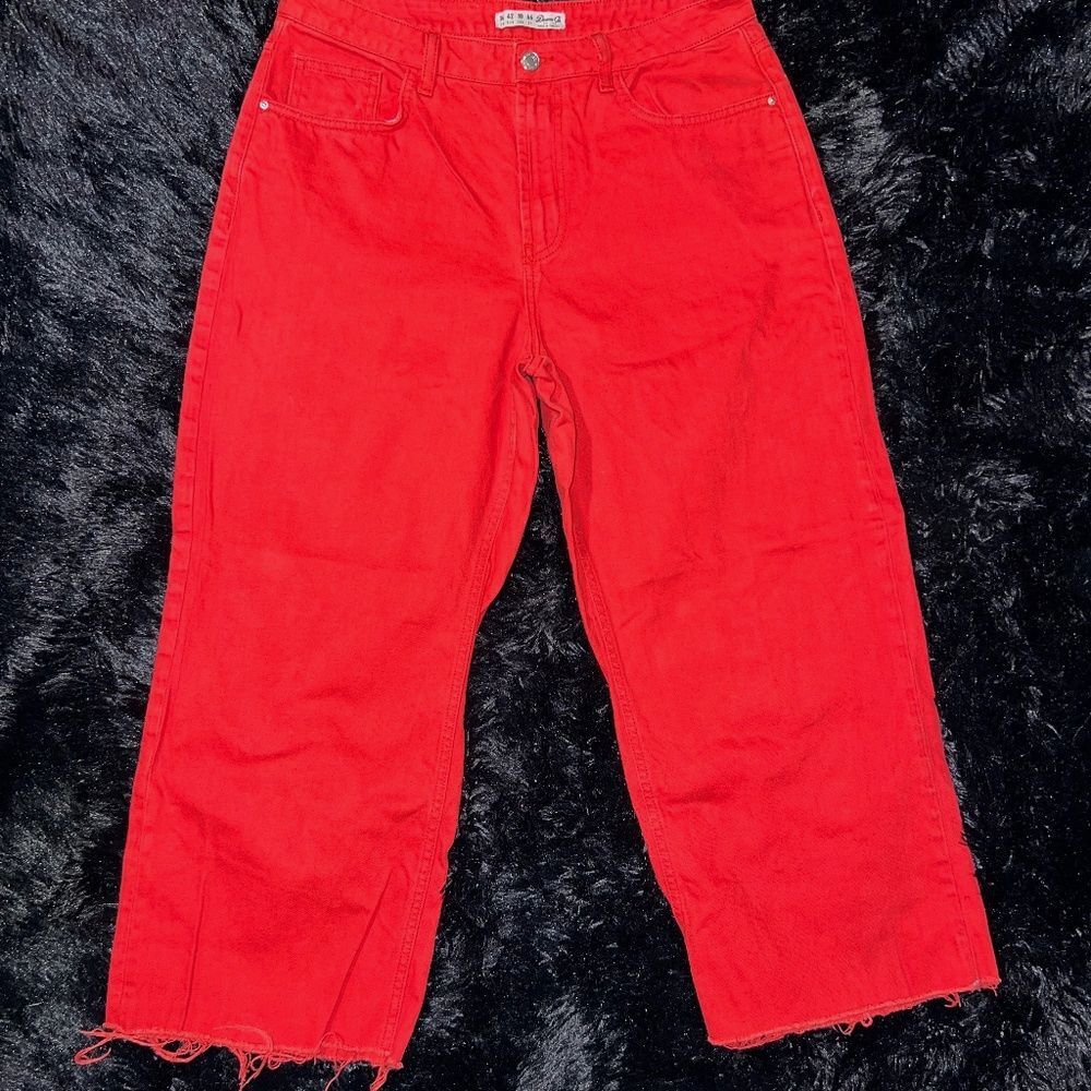 EUC Primark Red Raw Hem Cropped Jeans size 10